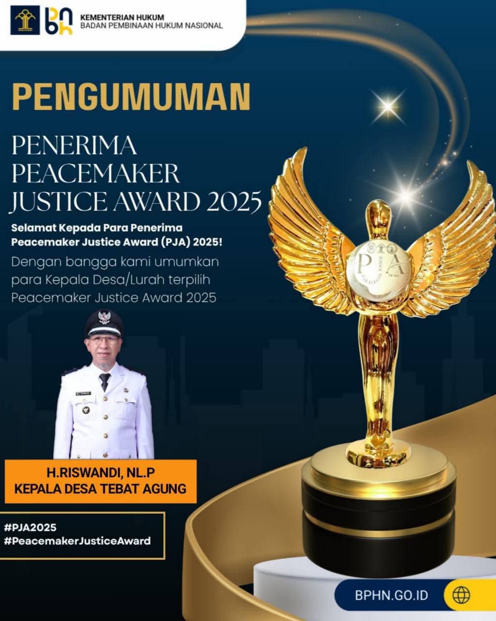 Peacemaker Justice Award 2025 oleh Badan Pembinaan Hukum Nasional – Kementerian Hukum Republik Indonesia