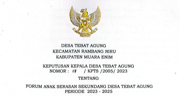SK Forum anak desa Tebat agung 2023 2025 dan profil  forum anak desa tebat agung th 2025
